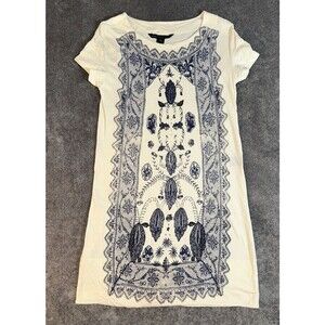 Marc By Marc Jacobs T Shirt Dress Womens Sz S Dusty White Classic Allover Print
